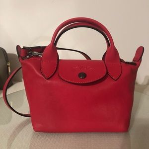 Mini Le Pliage Cuir Leather Top Handle Bag